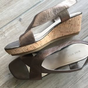 Nine West bronze platform cork wedge sandals Sz 9M
